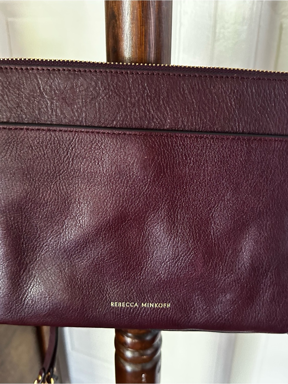 Rebecca Minkoff Pebbled Leather Wristlet in Deep Burgundy with Gold Hardware - Picture 3 of 5